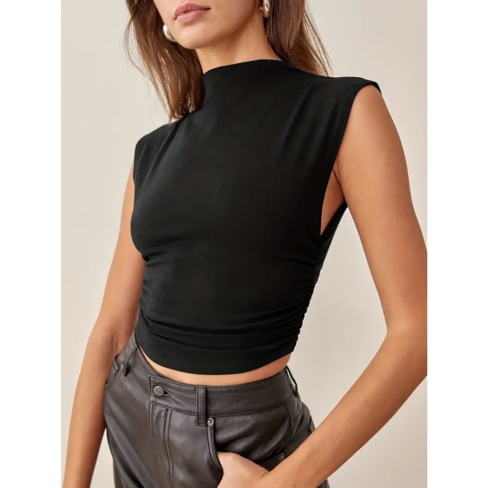 Isabelle LaRue Sleeveless Mock Neck Crop Tank Top - Black